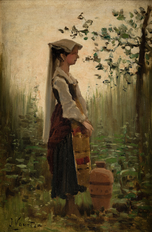 JOAQUIN VAYREDA, "Aguadora en paisaje", Óleo sobre lienzo