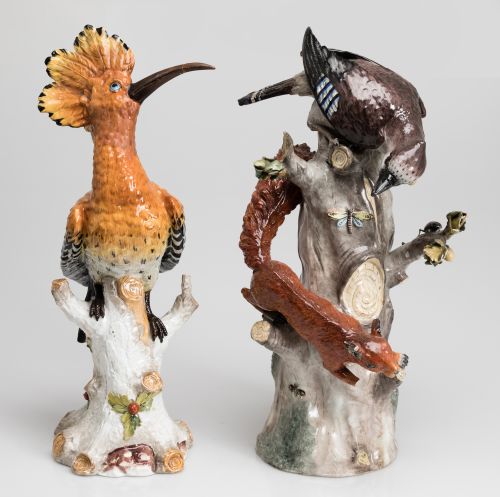 "Jay and squirrel", porcelain group possibly Germany, 20th