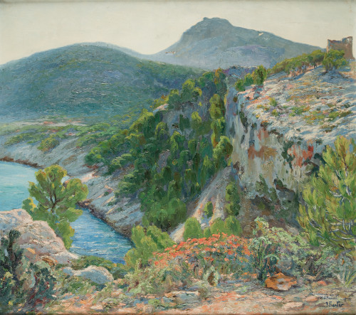 JUAN FUSTER Y BONNIN, "Paisaje costero", Óleo sobre lienzo