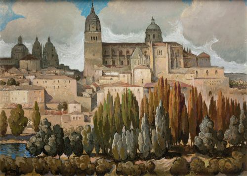 ISIDRO LÓPEZ MURIAS, "Arboledas en Salamanca", Óleo sobre l