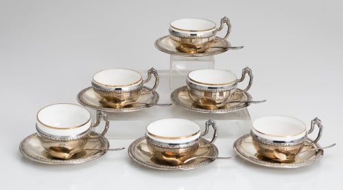 Silver coffee set in its color and Spanish vermeil silver l