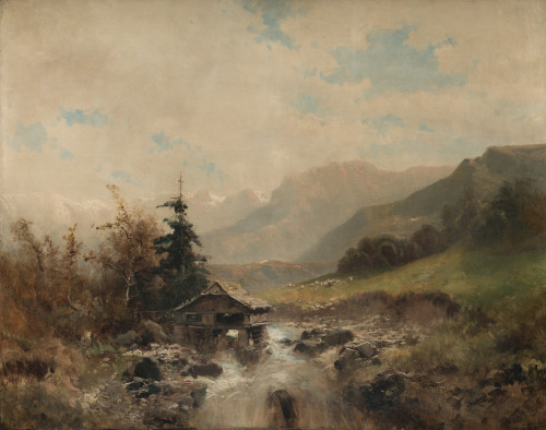 ANÓNIMO, "Paisaje montañoso", Óleo sobre lienzo