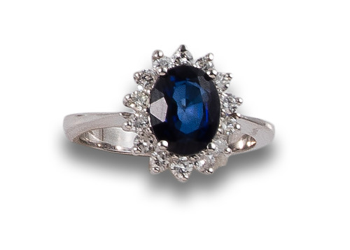 SAPPHIRE AND DIAMONDS ROSETTE RING, IN WHITE GOLD