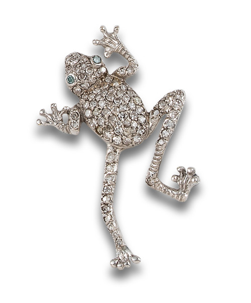 BROCHE EN FORMA DE RANA DE ORO BLANCO Y DIAMANTES