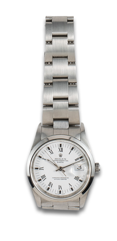 ROLEX OYSTER PERPETUAL DATE WRISTWATCH IN STEEL