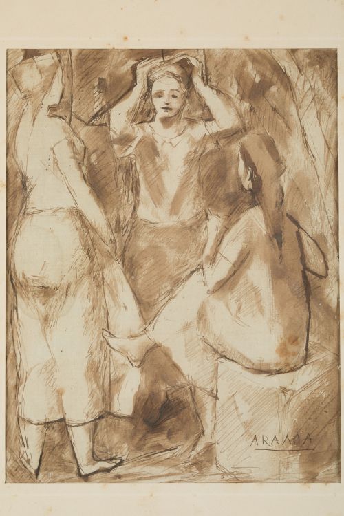 JUAN DE ARANOA, "Figuras femeninas", Tintas sepia sobre pap