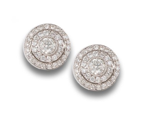 DIAMOND ROSETTE EARRINGS, IN PLATINUM