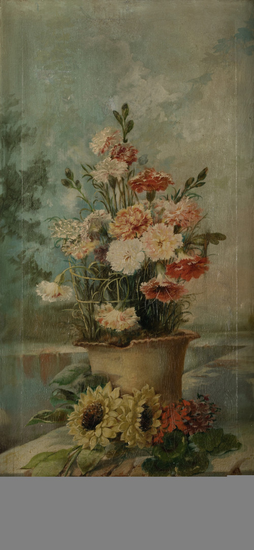 ENRIQUE ATALAYA, "Composicón floral en paisaje" y "Maceta c