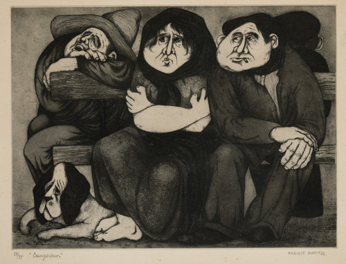 ENRIQUE MARÍN MUÑOZ, "Campesinos", 1966, Grabado