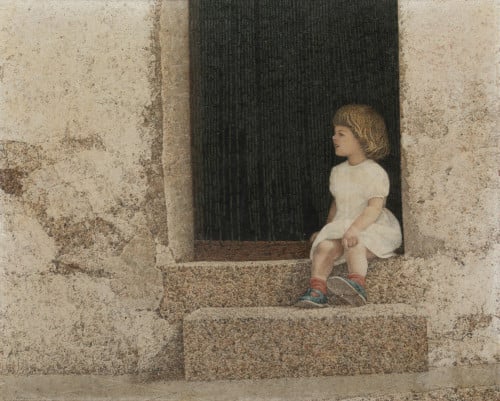 FELIX GONZÁLEZ, "Niña sentada", 1979, Óleo sobre tablex