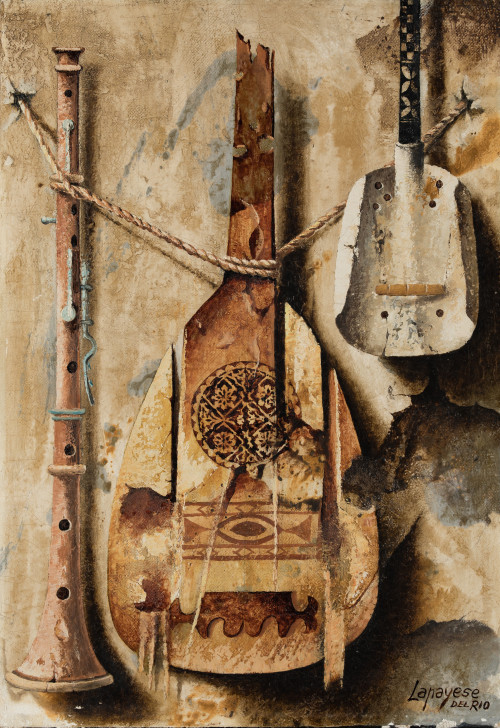 JOSÉ LAPAYESE DEL RÍO, "Viejos instrumentos", 1980, Óleo so