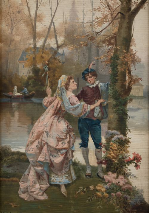 JOSÉ BARTA Y BERNADOTTA, "Pareja galante en paisaje", Pintu