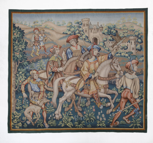 "The falconer", hand-woven tapestry signed Fundación de Gre