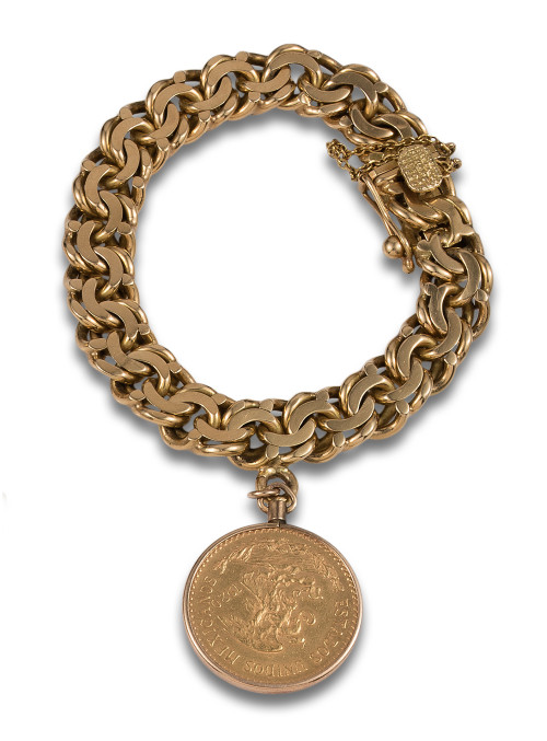 PULSERA BARBADA CON MONEDA, EN ORO AMARILLO