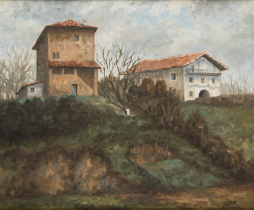 ESCUELA VASCA , "Paisaje", Óleo sobre lienzo