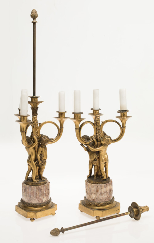 Pair of Louis XVI style lamps, France, 20th century