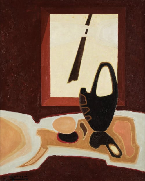 ANTONIO GUANSÉ, "Objets et lumiere doré", 1972, Óleo sobre