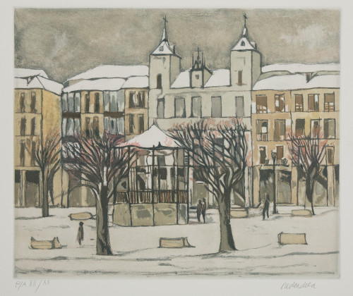 AGUSTÍN REDONDELA, "Plaza de Segovia", Grabado al aguatinta