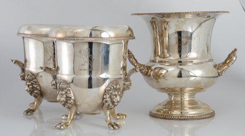 Lot of three silver metal coolers, England, 20th century