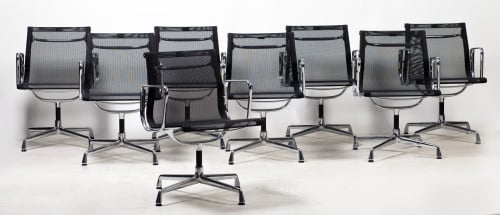 Eight chairs designed by Charles & Ray Eames, model "Alumin