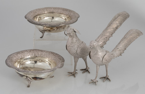 Pareja de aves de plata Sterling ley 925 contrastada, Perú,