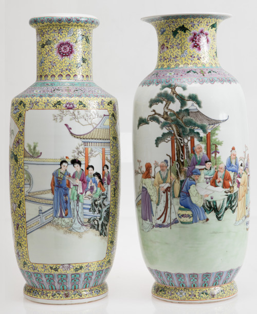 Two ceramic vases following Canton models, 20th century