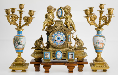 Clock and candelabra fittings following models from Sèvres,