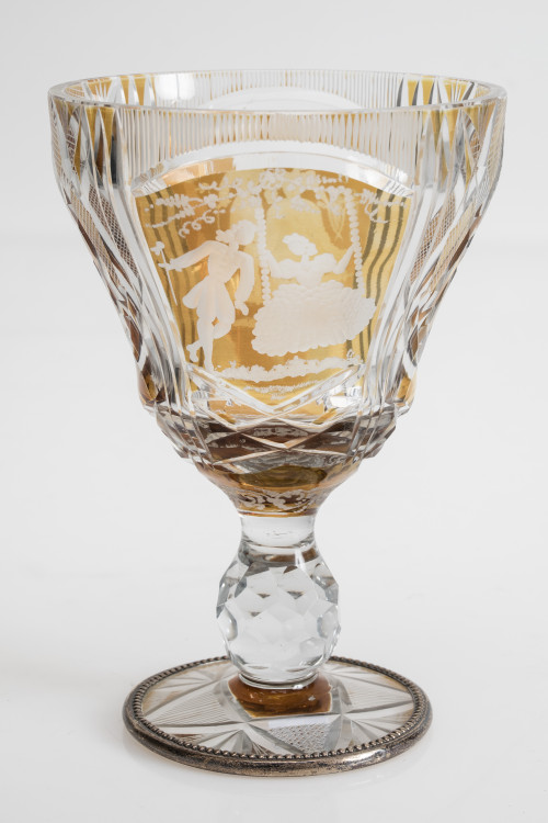 Cut amber glass cup, possibly Bohemia, mid 20th century