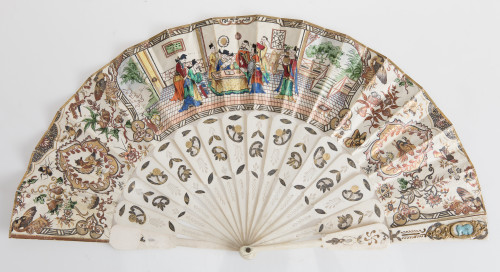 Fan with bone linkage and paper country, 19th century