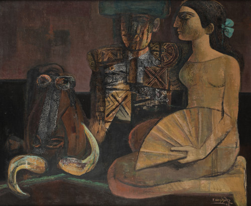 FRANCISCO HERNÁNDEZ DÍAZ, "Mujer y torero", 1962, Óleo sobr