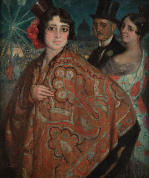 JUAN RODRIGUEZ JALDON, "En la feria", Óleo sobre lienzo