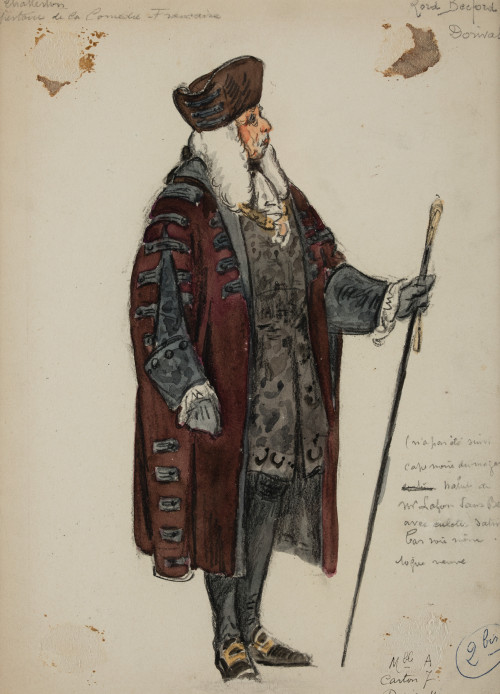 CHARLES BÉTOUT, "Figurín de teatro", Grafito y acuarela sob