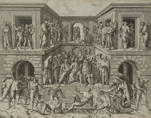 MARCANTONIO RAIMONDI, "El martirio de san Lorenzo", Grabado