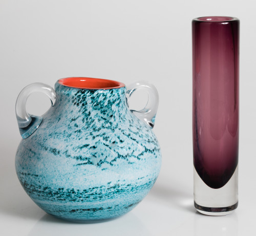 Bent Murano glass vase with handles, Italy, c. 1960