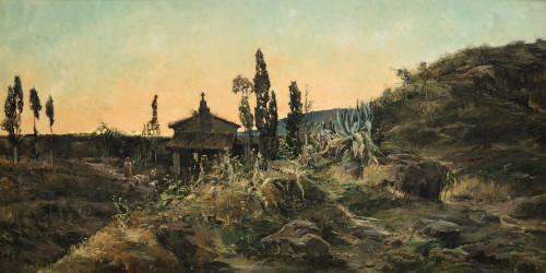 ANTONIO GOMAR Y GOMAR, "Campo valenciano al amanecer con pa