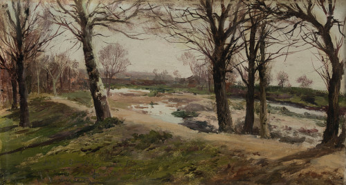 JOSÉ LUPIÁÑEZ Y CARRASCO, "Paisaje con rio y árboles", Óleo