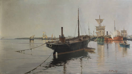 JUAN MARTÍNEZ ABADES, "Puerto del norte", Óleo sobre lienzo