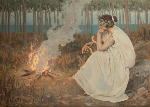 ENRIQUE SIMONET LOMBARDO, "Safo de Lesbos", Óleo sobre lien