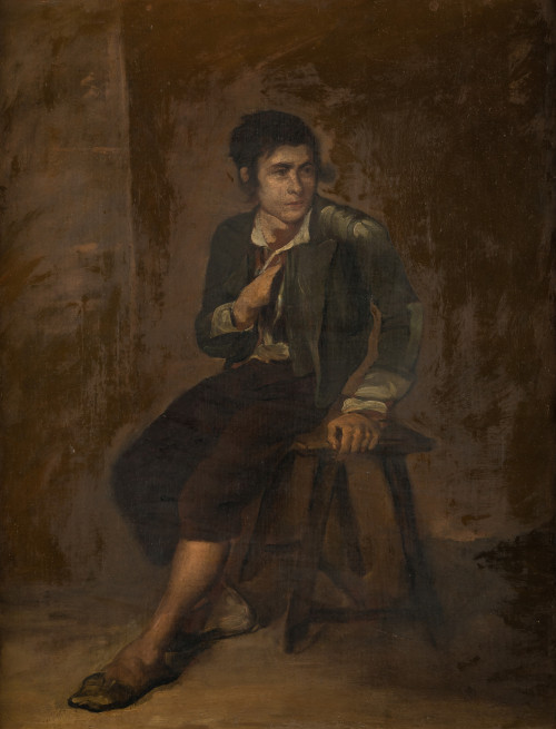 ESCUELA ESPAÑOLA, "Muchacho sentado", Óleo sobre lienzo