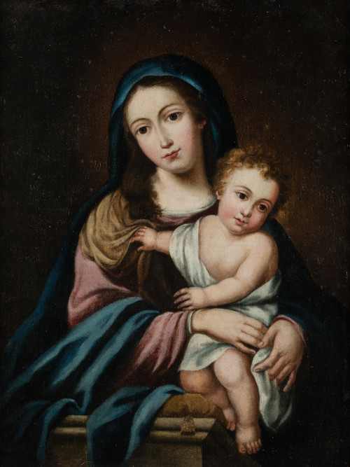 ESCUELA ESPAÑOLA, "Virgen con el Niño", Óleo sobre lienzo.