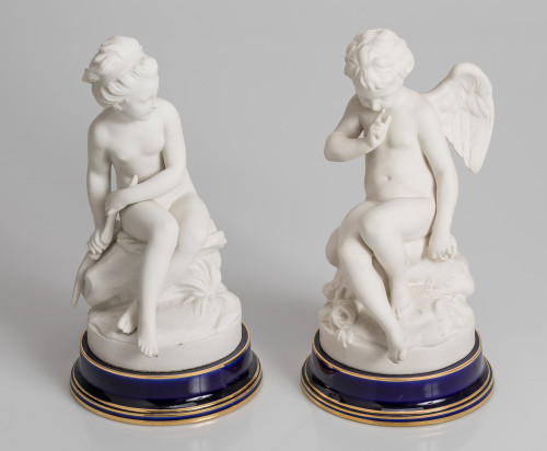 "Psique y Eros", dos figuras de biscuit, Sèvres, Francia, S