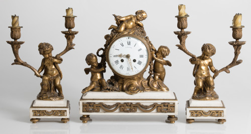 Clock with Marble and Bronze trim