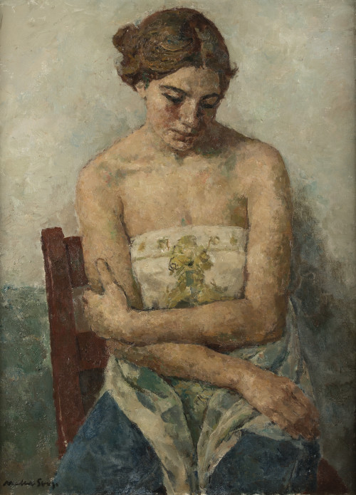 JOSÉ MALLOL SUAZO, "Figura sentada", Óleo sobre lienzo