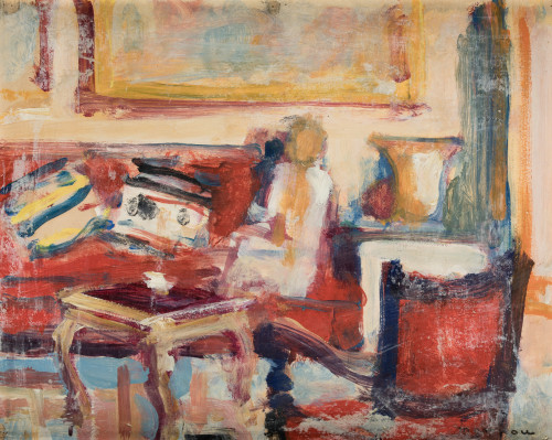 JOSÉ MOMPOU DENCAUSSE, "Interior", Óleo sobre papel pegado