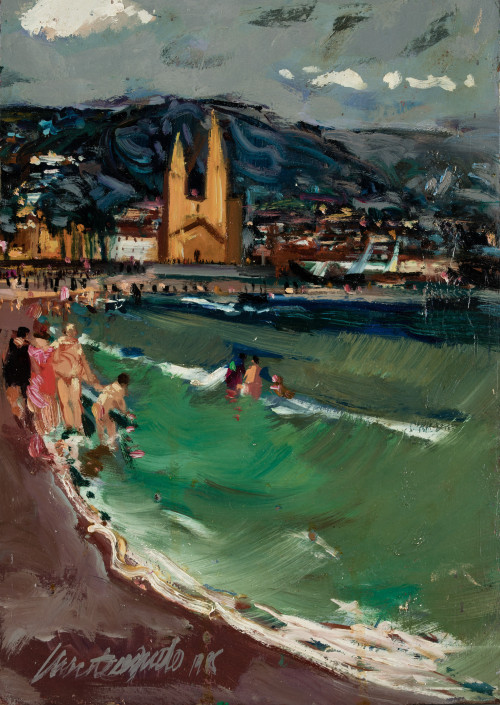 PHILIPPE MONTEAGUDO , "Playa de Sitges", 1988, Óleo sobre t