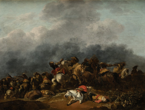 JAN  VAN HUCHTENBURG, "Batalla", c. 1670-1675, Óleo sobre t