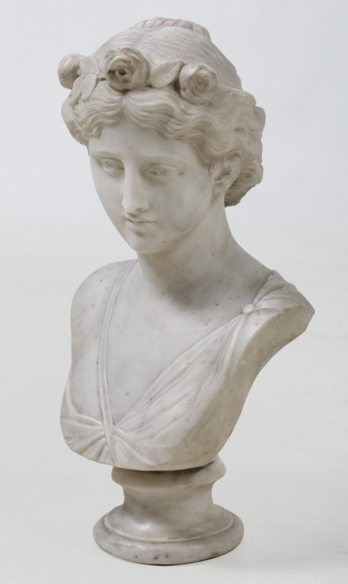 ESCUELA ITALIANA, "Busto de dama", Escultura de mármol