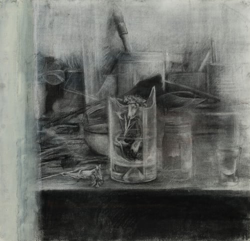 RA&#39;ANAN  LEVY, "Still life with flowers in a broken glass",