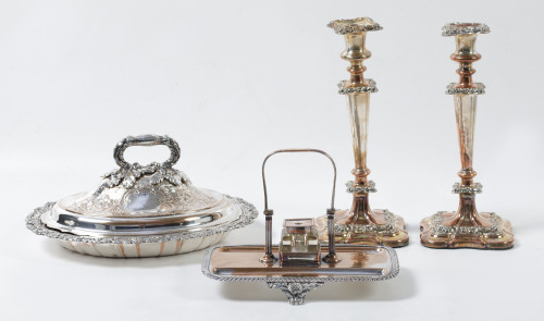 Pair of silver-plated copper candlesticks, 20th century