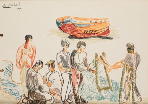 BENJAMÍN PALENCIA, "Pescadores", 1972, Rotuladores sobre pa